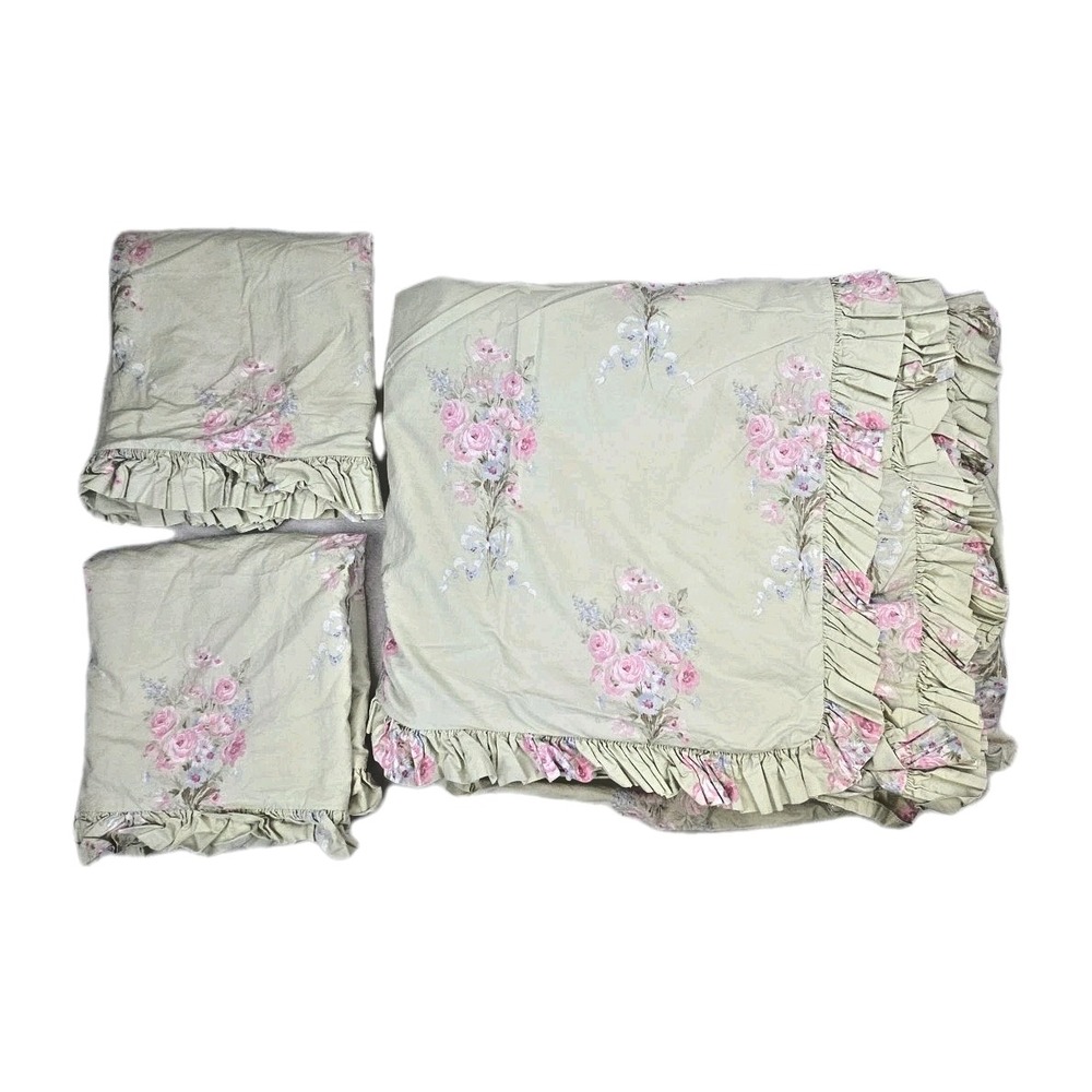 Simply Shabby Chic Blush Beauty Full Queen Duvet & Pillow Sham Set Green *FLAW